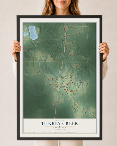 Map of Turkey Creek, Louisiana, 24 x 36 inch print in a black wood frame