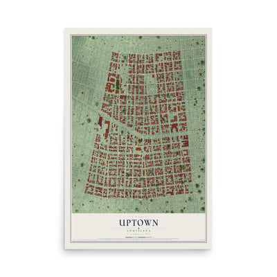 Map of Uptown, Louisiana, 12 x 18 inch unframed archival matte print