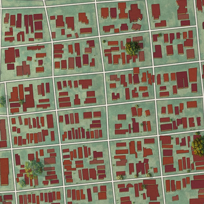 Second close-up of the map of Uptown, Louisiana print showing more streets and buildings