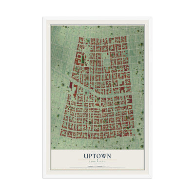 Map of Uptown, Louisiana, 12 x 18 inch print in a white wood frame