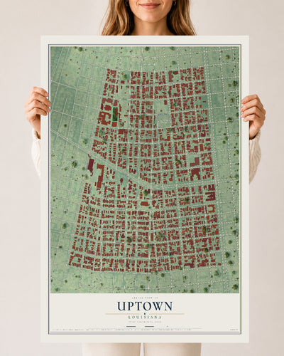 Map of Uptown, Louisiana, 24 x 36 inch unframed archival matte print