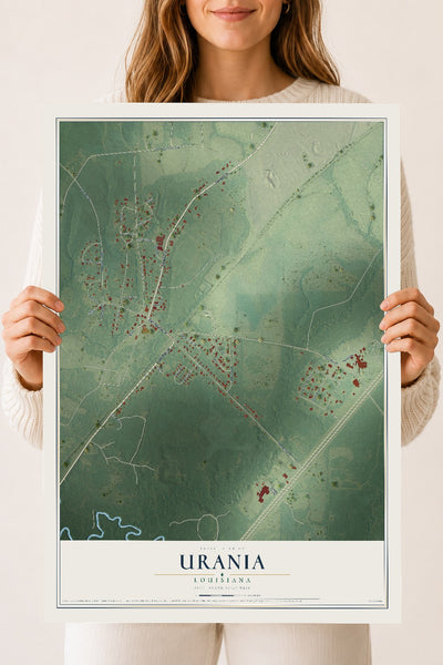 Map of Urania, Louisiana, 18 x 24 inch unframed archival matte print