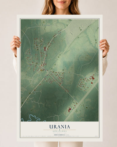 Map of Urania, Louisiana, 24 x 36 inch unframed archival matte print