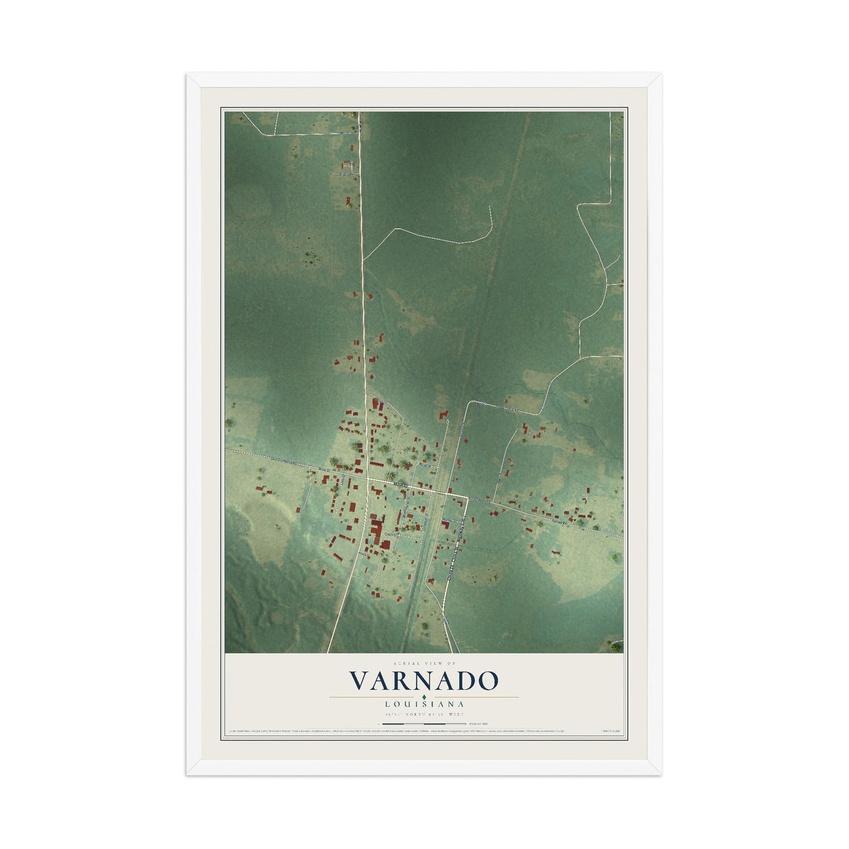 Map of Varnado, Louisiana, 12 x 18 inch print in a white wood frame