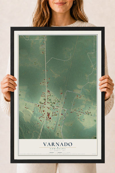 Map of Varnado, Louisiana, 18 x 24 inch print in a black wood frame