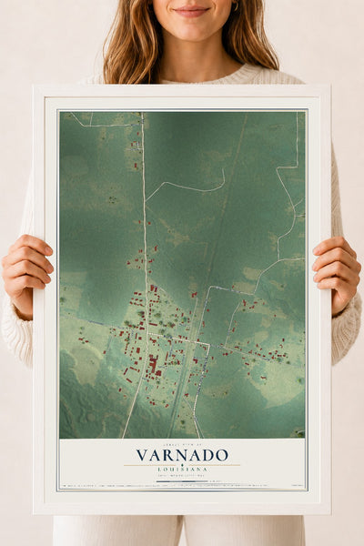 Map of Varnado, Louisiana, 18 x 24 inch print in a white wood frame