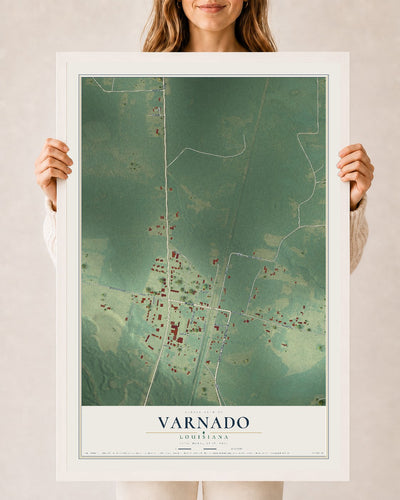 Map of Varnado, Louisiana, 24 x 36 inch print in a white wood frame