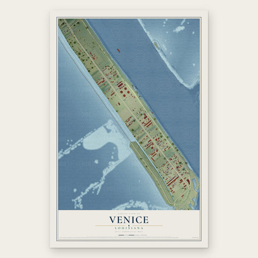 Venice, Louisiana map print, the full design