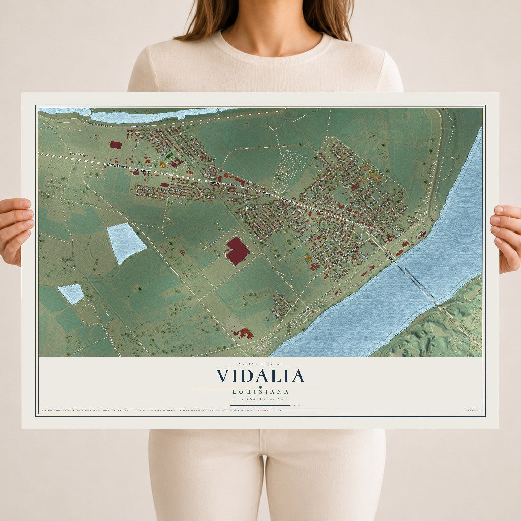 Map of Vidalia, Louisiana, 18 x 24 inch unframed archival matte print