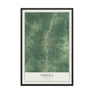 Map of Vienna, Louisiana, 12 x 18 inch print in a black wood frame