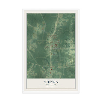 Map of Vienna, Louisiana, 12 x 18 inch print in a white wood frame