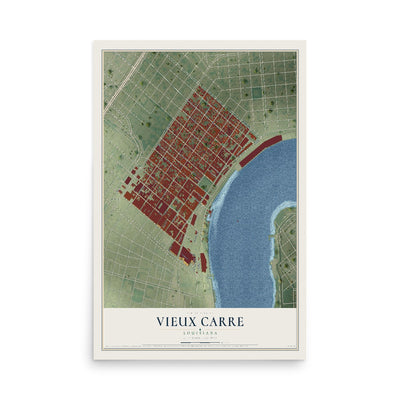 Map of Vieux Carre, Louisiana, 12 x 18 inch unframed archival matte print