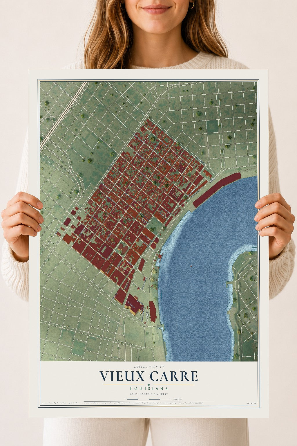 Map of Vieux Carre, Louisiana, 18 x 24 inch unframed archival matte print