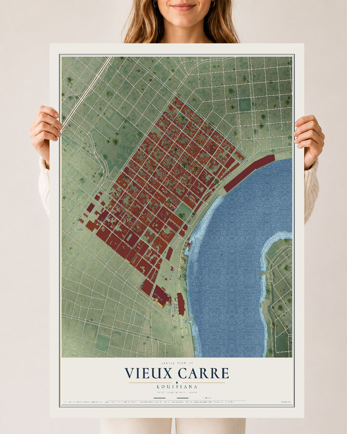 Map of Vieux Carre, Louisiana, 24 x 36 inch unframed archival matte print