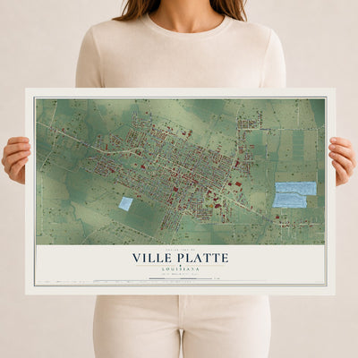 Map of Ville Platte, Louisiana, 12 x 18 inch unframed archival matte print