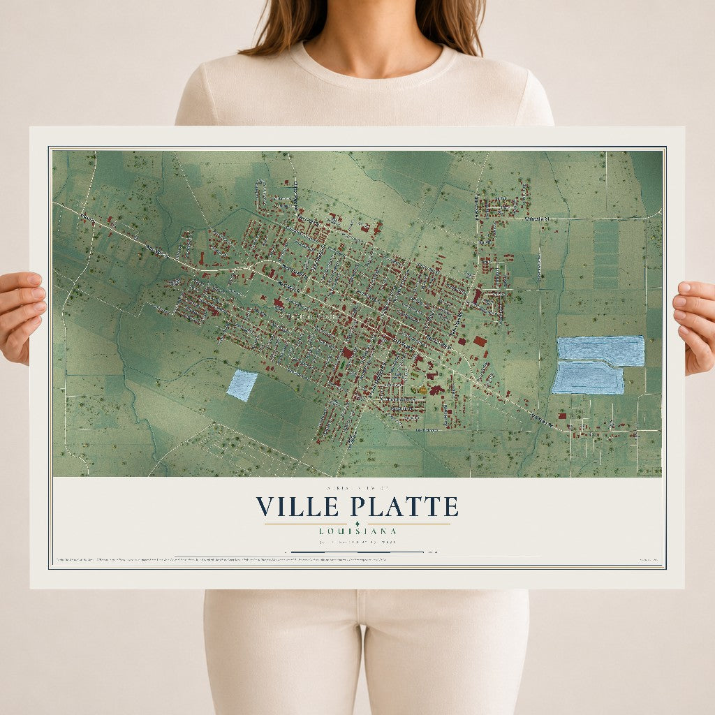 Map of Ville Platte, Louisiana, 18 x 24 inch unframed archival matte print