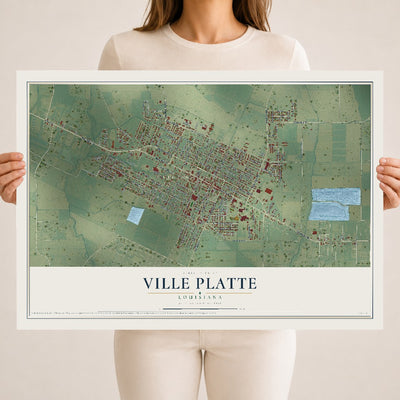 Map of Ville Platte, Louisiana, 18 x 24 inch unframed archival matte print