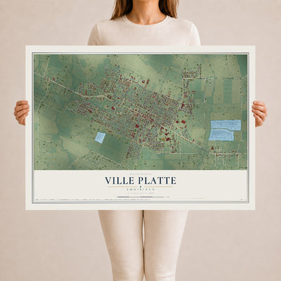Map of Ville Platte, Louisiana, 24 x 36 inch unframed archival matte print