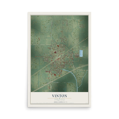 Map of Vinton, Louisiana, 12 x 18 inch unframed archival matte print