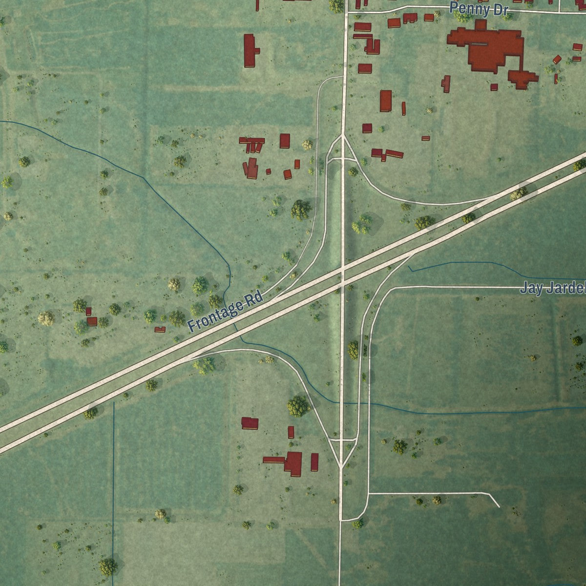 Second close-up of the map of Vinton, Louisiana print showing more streets and buildings