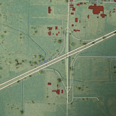 Second close-up of the map of Vinton, Louisiana print showing more streets and buildings