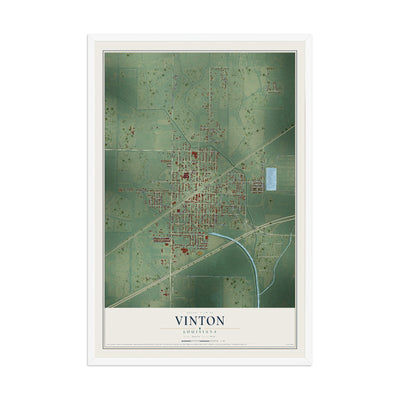 Map of Vinton, Louisiana, 12 x 18 inch print in a white wood frame
