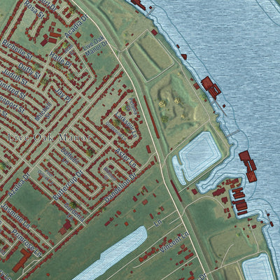 Close-up of the map of Waggaman, Louisiana print showing street and building detail