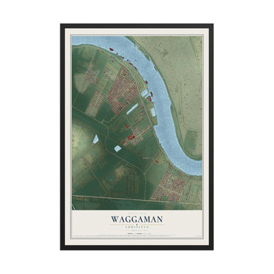 Map of Waggaman, Louisiana, 12 x 18 inch print in a black wood frame