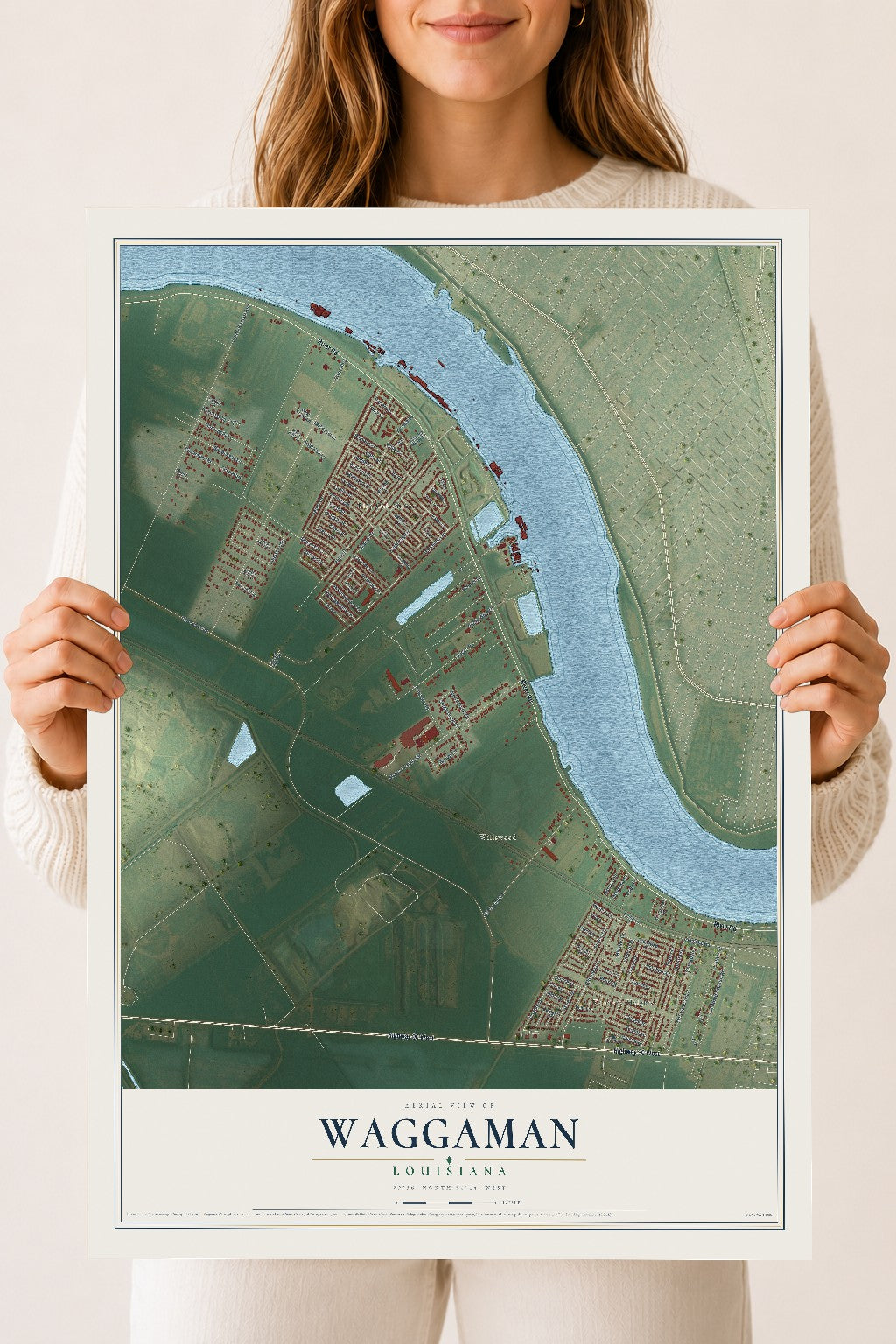 Map of Waggaman, Louisiana, 18 x 24 inch unframed archival matte print