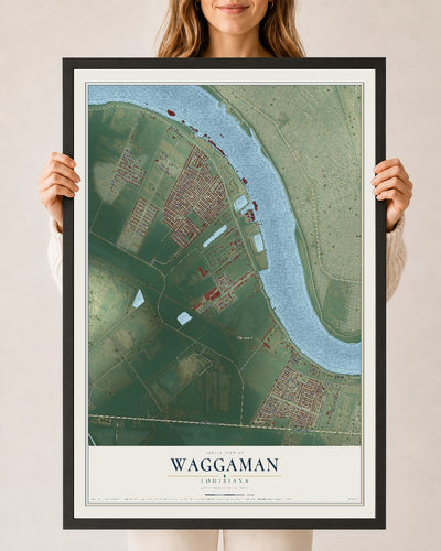 Map of Waggaman, Louisiana, 24 x 36 inch print in a black wood frame