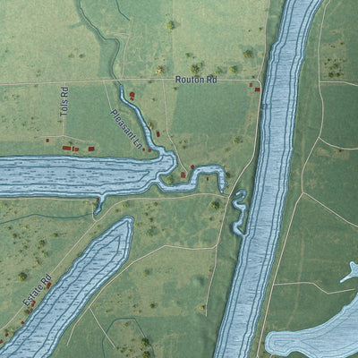 Close-up of the map of Wallace Ridge, Louisiana print showing street and building detail