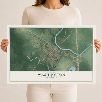 Map of Washington, Louisiana, 12 x 18 inch unframed archival matte print