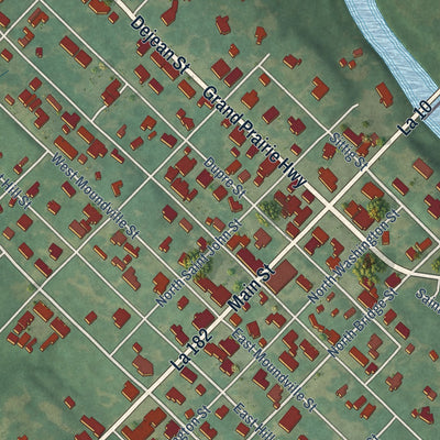 Close-up of the map of Washington, Louisiana print showing street and building detail