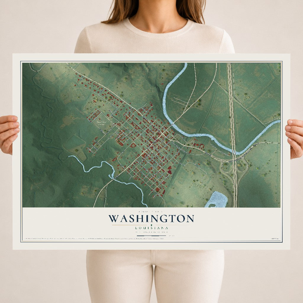 Map of Washington, Louisiana, 18 x 24 inch unframed archival matte print