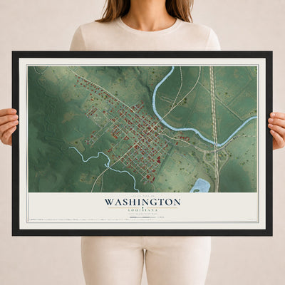 Map of Washington, Louisiana, 18 x 24 inch print in a black wood frame