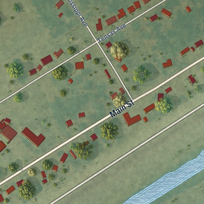 Second close-up of the map of Waterproof, Louisiana print showing more streets and buildings