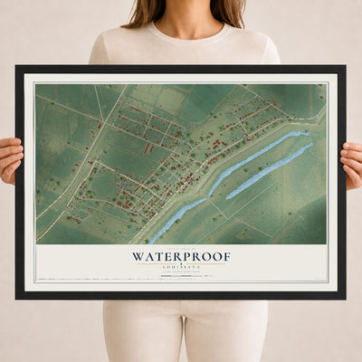 Map of Waterproof, Louisiana, 18 x 24 inch print in a black wood frame