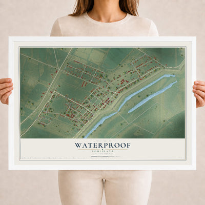 Map of Waterproof, Louisiana, 18 x 24 inch print in a white wood frame