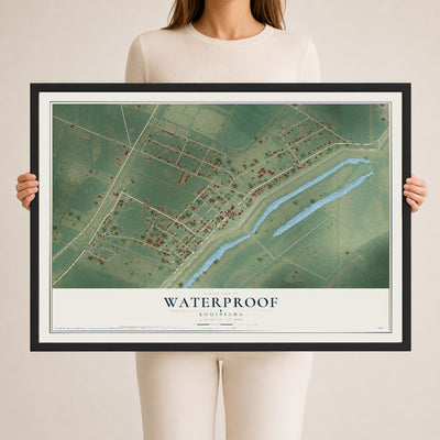 Map of Waterproof, Louisiana, 24 x 36 inch print in a black wood frame