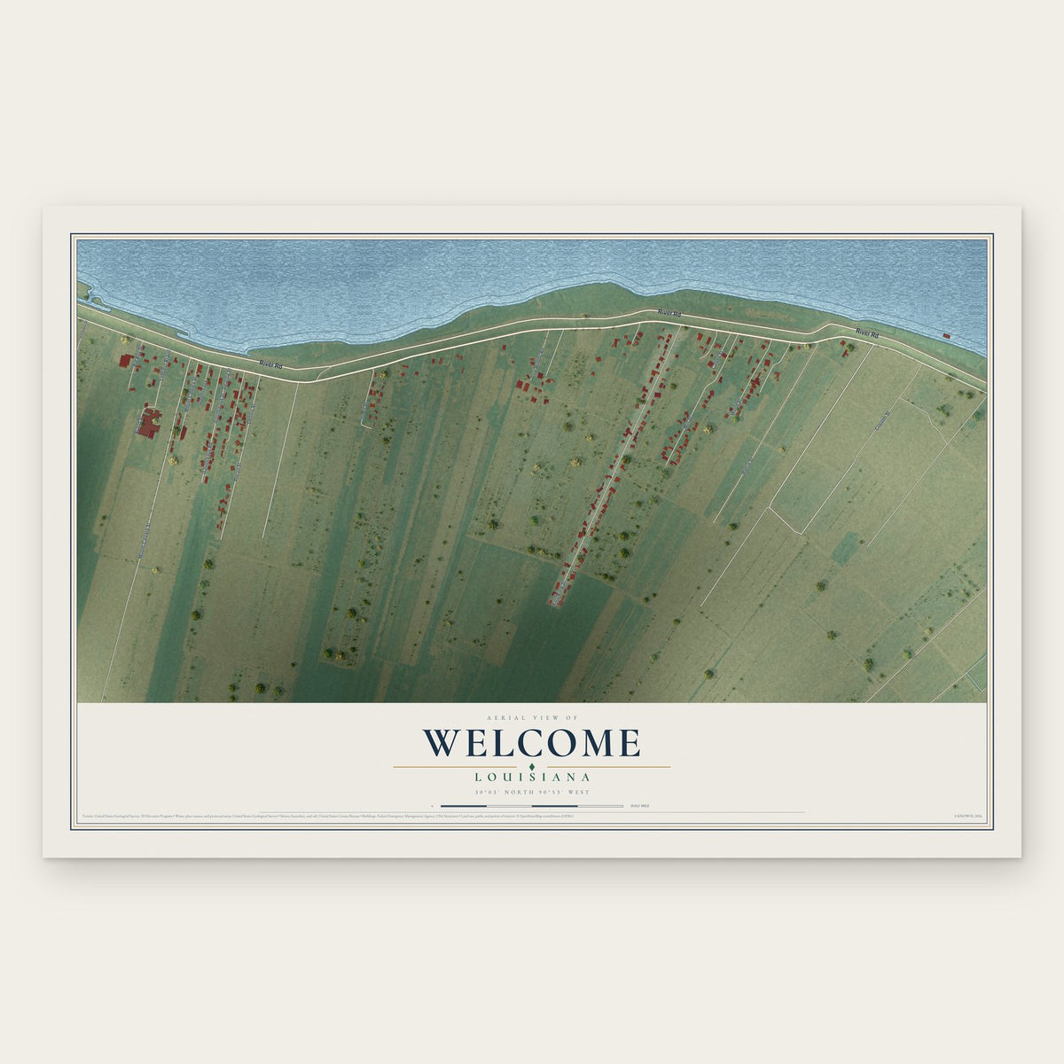 Welcome, Louisiana map print, the full design