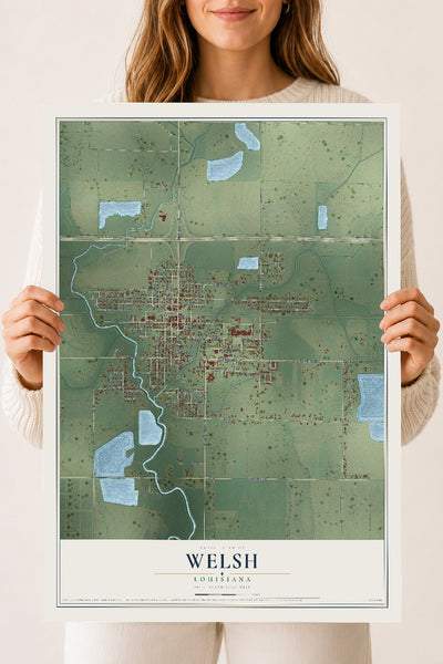 Map of Welsh, Louisiana, 18 x 24 inch unframed archival matte print