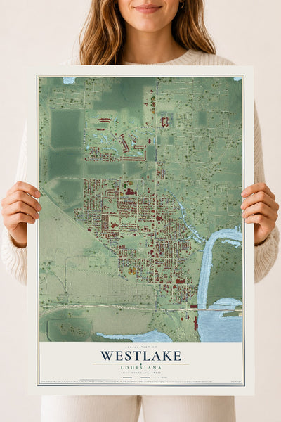Map of Westlake, Louisiana, 18 x 24 inch unframed archival matte print