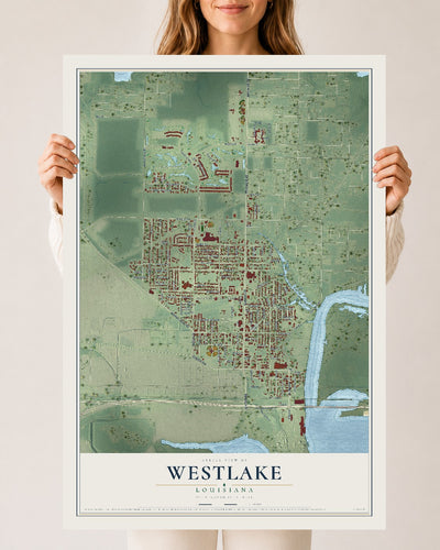 Map of Westlake, Louisiana, 24 x 36 inch unframed archival matte print