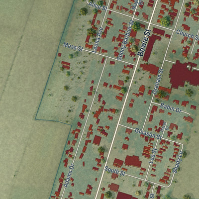 Second close-up of the map of White Castle, Louisiana print showing more streets and buildings