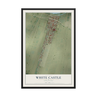 Map of White Castle, Louisiana, 12 x 18 inch print in a black wood frame