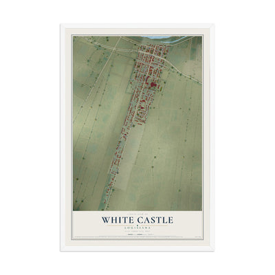 Map of White Castle, Louisiana, 12 x 18 inch print in a white wood frame