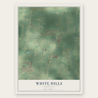 White Hills, Louisiana map print, the full design