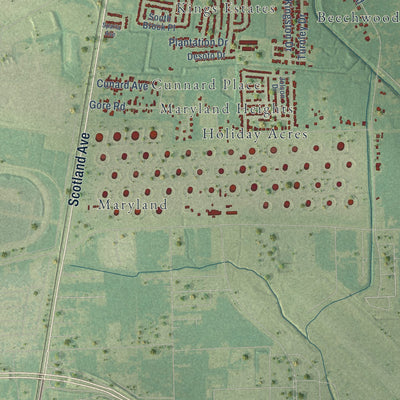 Close-up of the map of White Hills, Louisiana print showing street and building detail