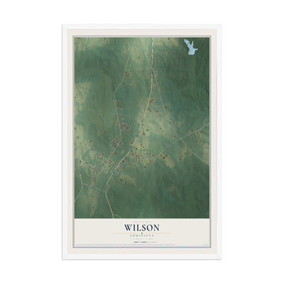 Map of Wilson, Louisiana, 12 x 18 inch print in a white wood frame