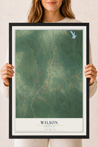Map of Wilson, Louisiana, 18 x 24 inch print in a black wood frame